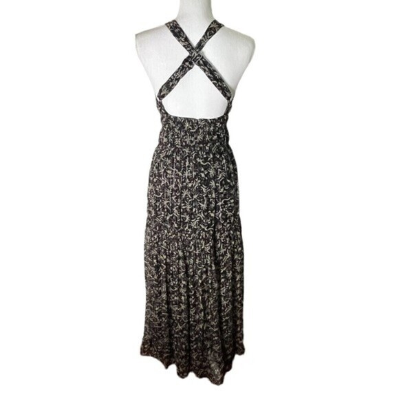 Magali Pascal Augustine Maxi Dress Size Small Black Floral Lurex Halter Tiered - Picture 3 of 12